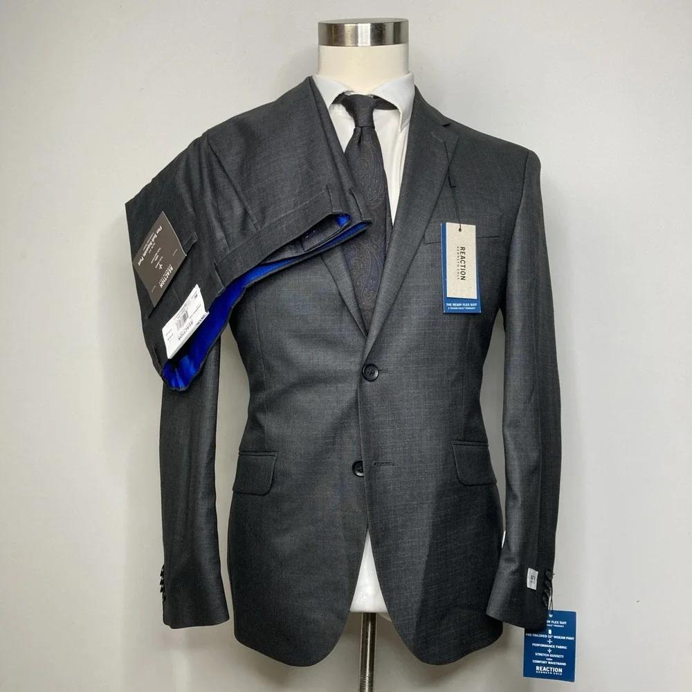 Kenneth Cole Reaction Men 2-pc Techni-Cole Suit GunMetal 40S Jacket Pant 32W 30L